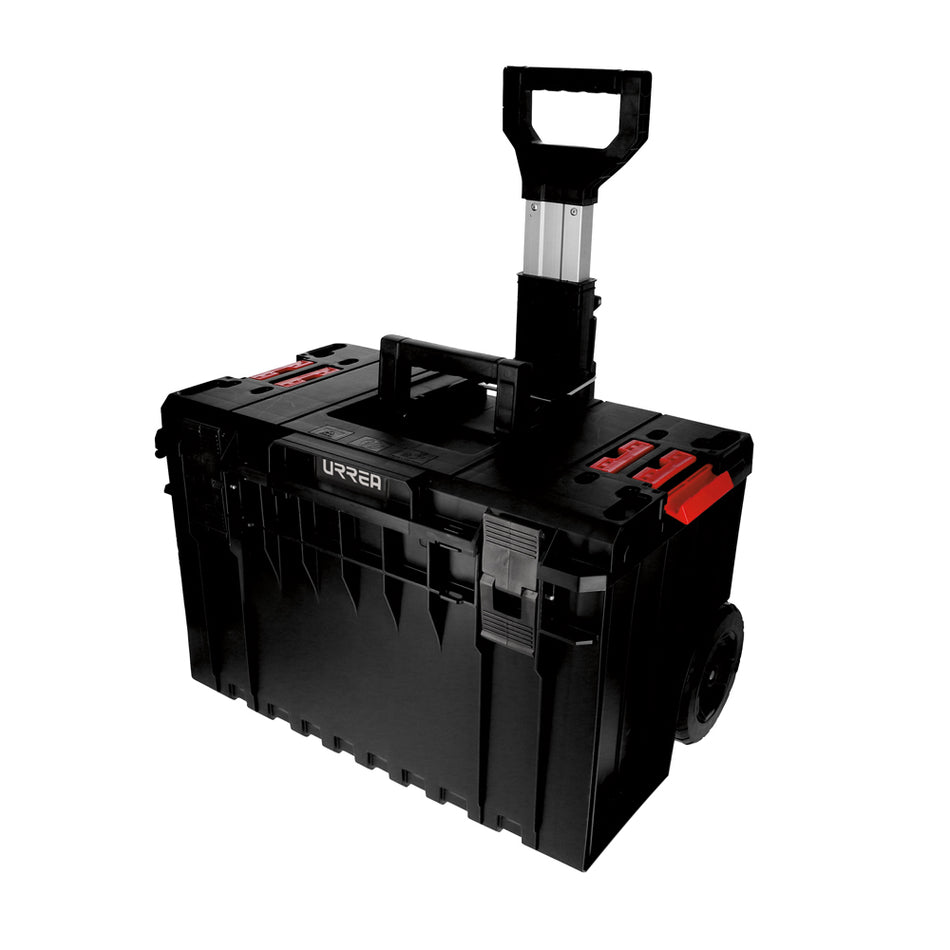 Caja portaherramientas plástica modular con compartimentos color negro 23" x 18" x 27" Urrea