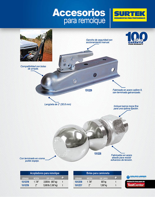 Acoplador para remolque 1-7/8" Surtek