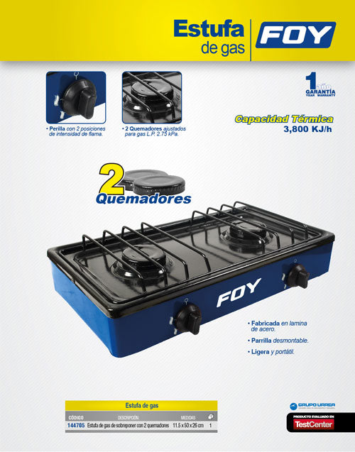 Estufa de gas 2 quemadores color beige Foy