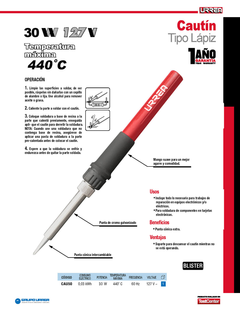Cautín tipo lápiz 30 W Urrea