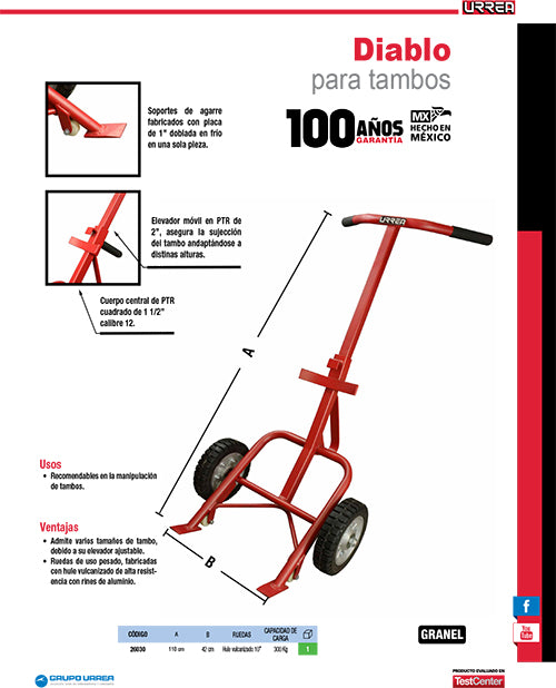 Diablo para tambos capacidad 300 kg Urrea