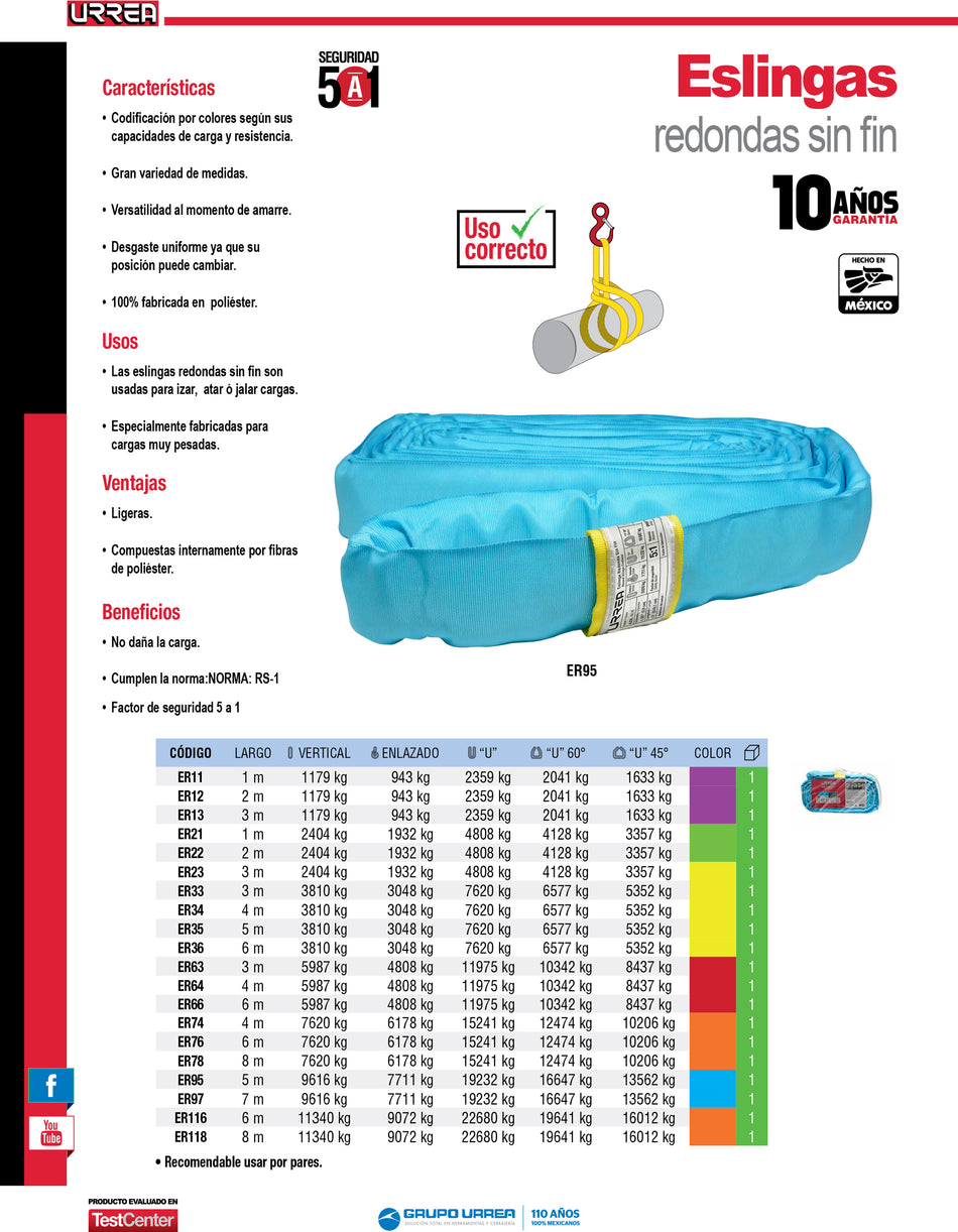 Eslinga de poliéster redonda sin fin roja 3 m, 6 ton Urrea