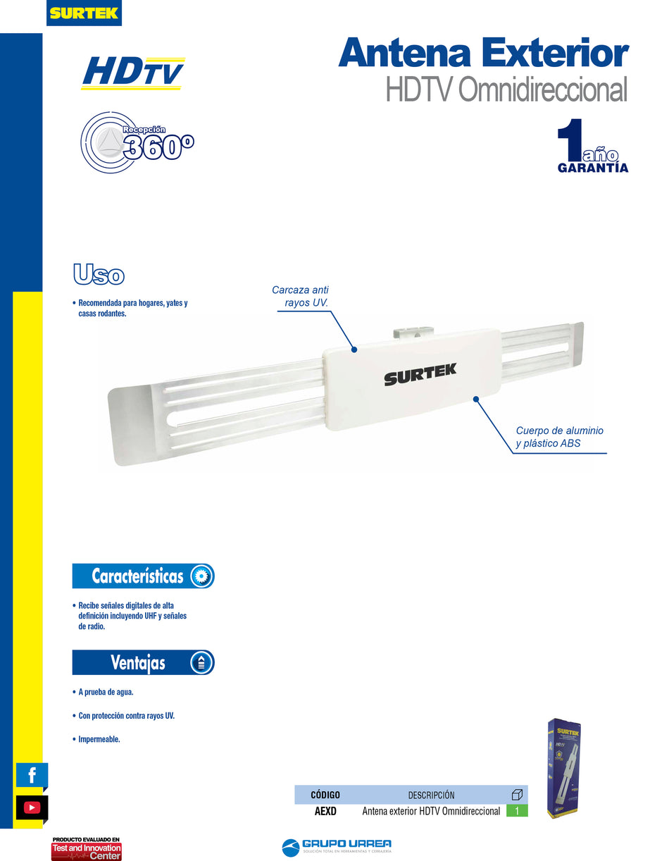 Antena exterior HDTV omnidireccional Surtek