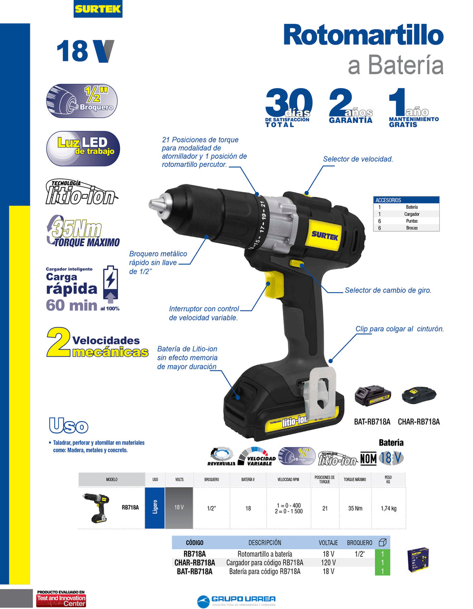 Batería Litio-ion para RB718A, 20 V Surtek