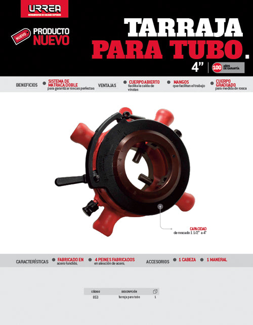 Tarraja para tubo de 1-1/2" a  4" NPT Urrea