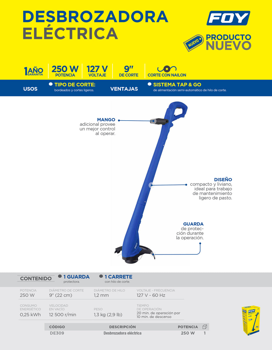 Desbrozadora eléctrica 9" 250 w Foy